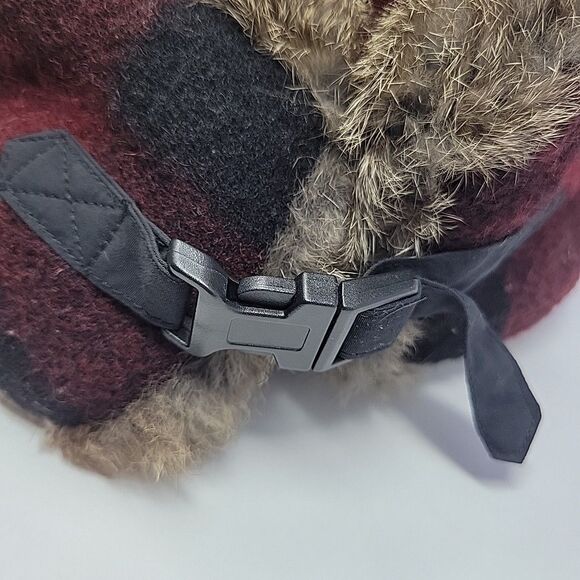 Mad Bomber Buffalo Plaid Red Black Wool Blend Trapper Hat Rabbit Fur Trim L - Picture 9 of 9
